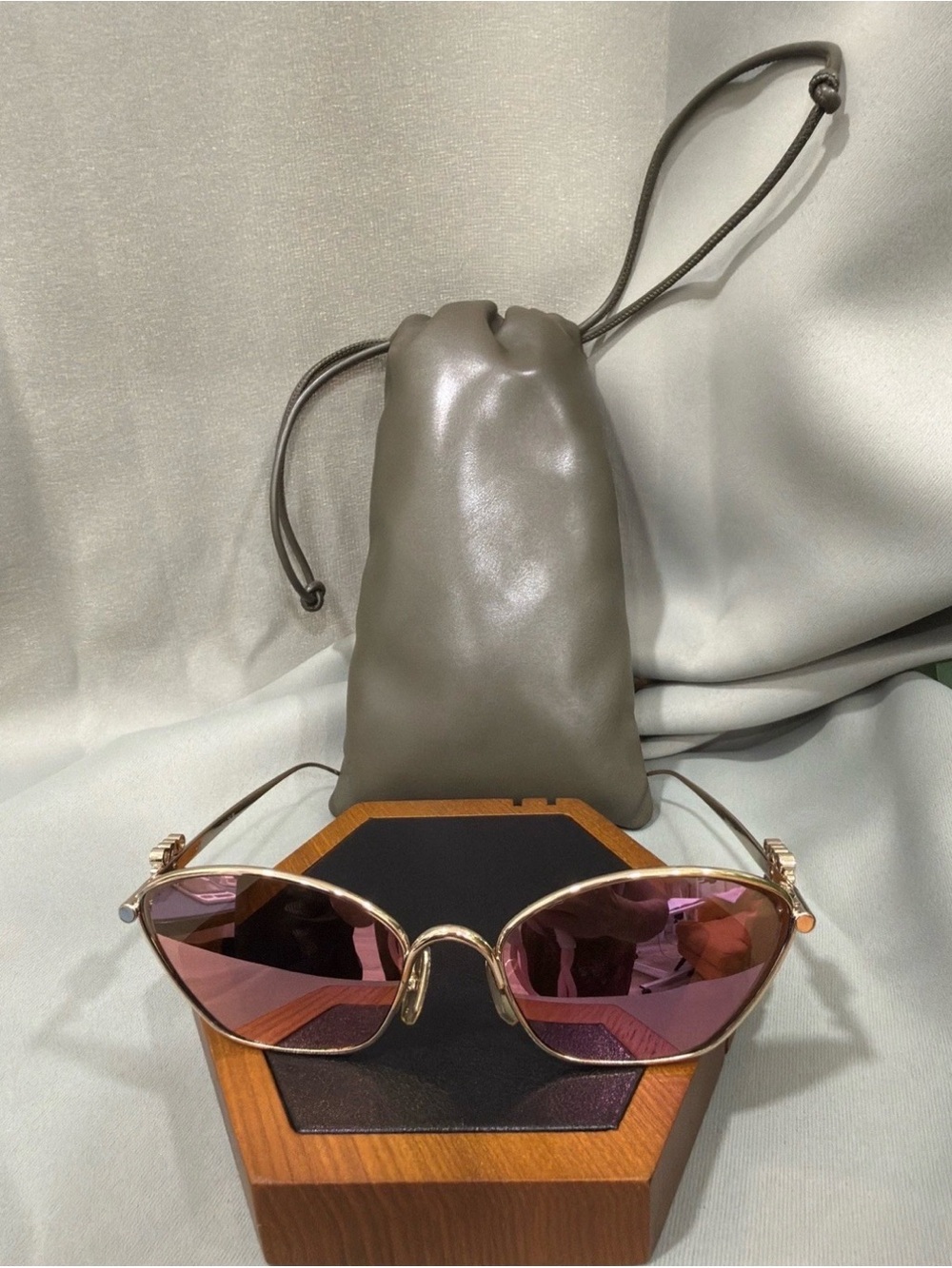 Loewe Gold Frame Sunglasses with Pink Lenses